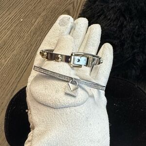 Michael Kors Silver Bracelet with Gold Buckle & Pavé Silver-Tone Lock BUNDLE